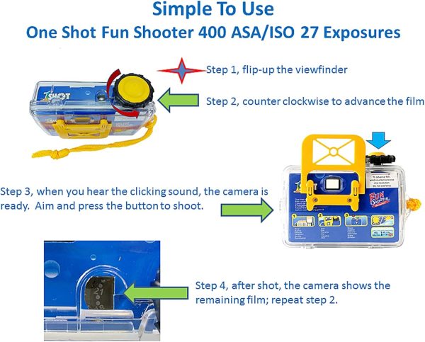 1 Shot Waterproof Disposable Camera - 35mm Underwater - 27 Exposures - ASA/ISO400 Color Film - Single-Use for Vacation, Snorkeling, Watersports - 2-Pack - Image 2