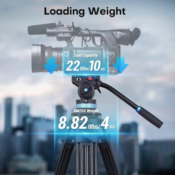 SIRUI AM-25S Video Tripod, 74.8" Professional Heavy Duty Tripod with Adjustable Damping Fluid Head for Camcorder, Cameras, DSLR, 360° Pan & +90°/-75° Tilt, Quick Release Plate, Max Load 22.0lb - Image 6