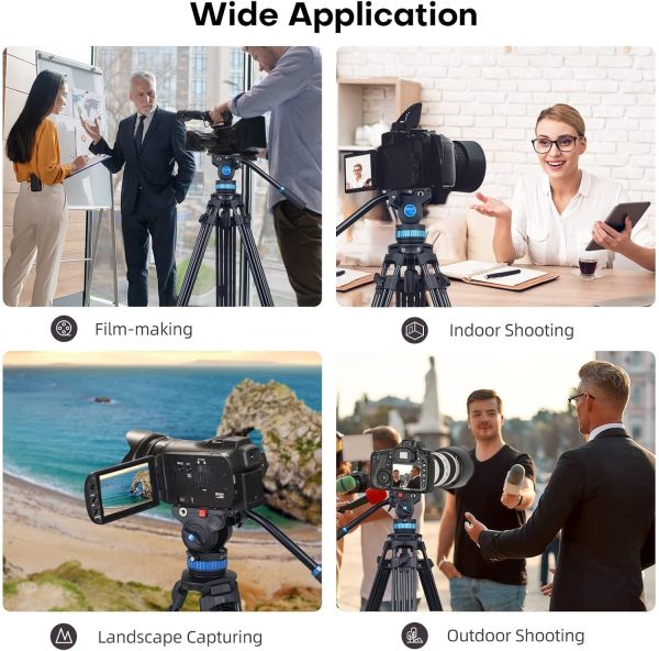 SIRUI AM-25S Video Tripod, 74.8" Professional Heavy Duty Tripod with Adjustable Damping Fluid Head for Camcorder, Cameras, DSLR, 360° Pan & +90°/-75° Tilt, Quick Release Plate, Max Load 22.0lb - Image 10