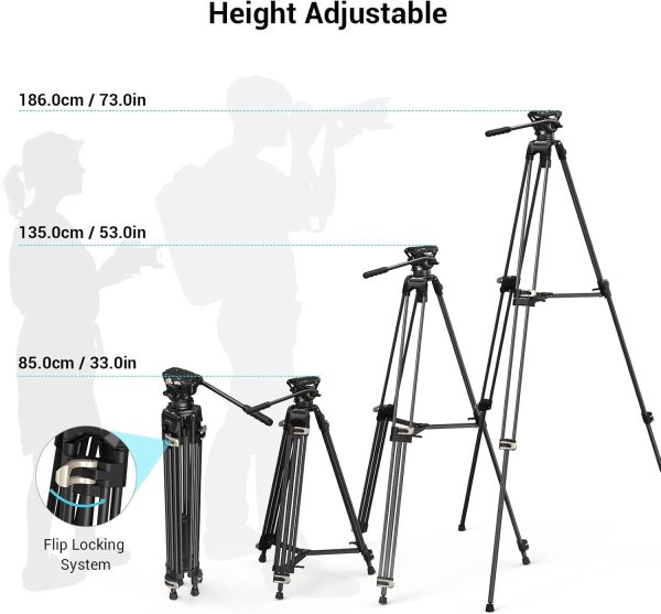 SmallRig AD-01 Video Tripod, 73" Heavy Duty Tripod with 360 Degree Fluid Head and Quick Release Plate for DSLR, Camcorder, Cameras 3751 - Image 4