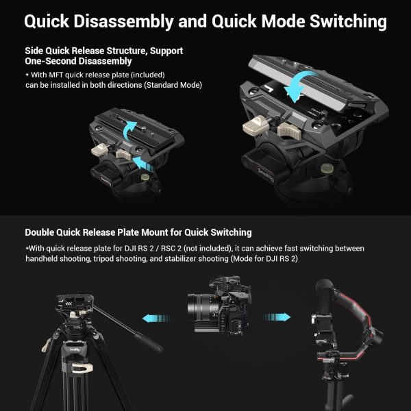 SmallRig AD-01 Video Tripod, 73" Heavy Duty Tripod with 360 Degree Fluid Head and Quick Release Plate for DSLR, Camcorder, Cameras 3751 - Image 6